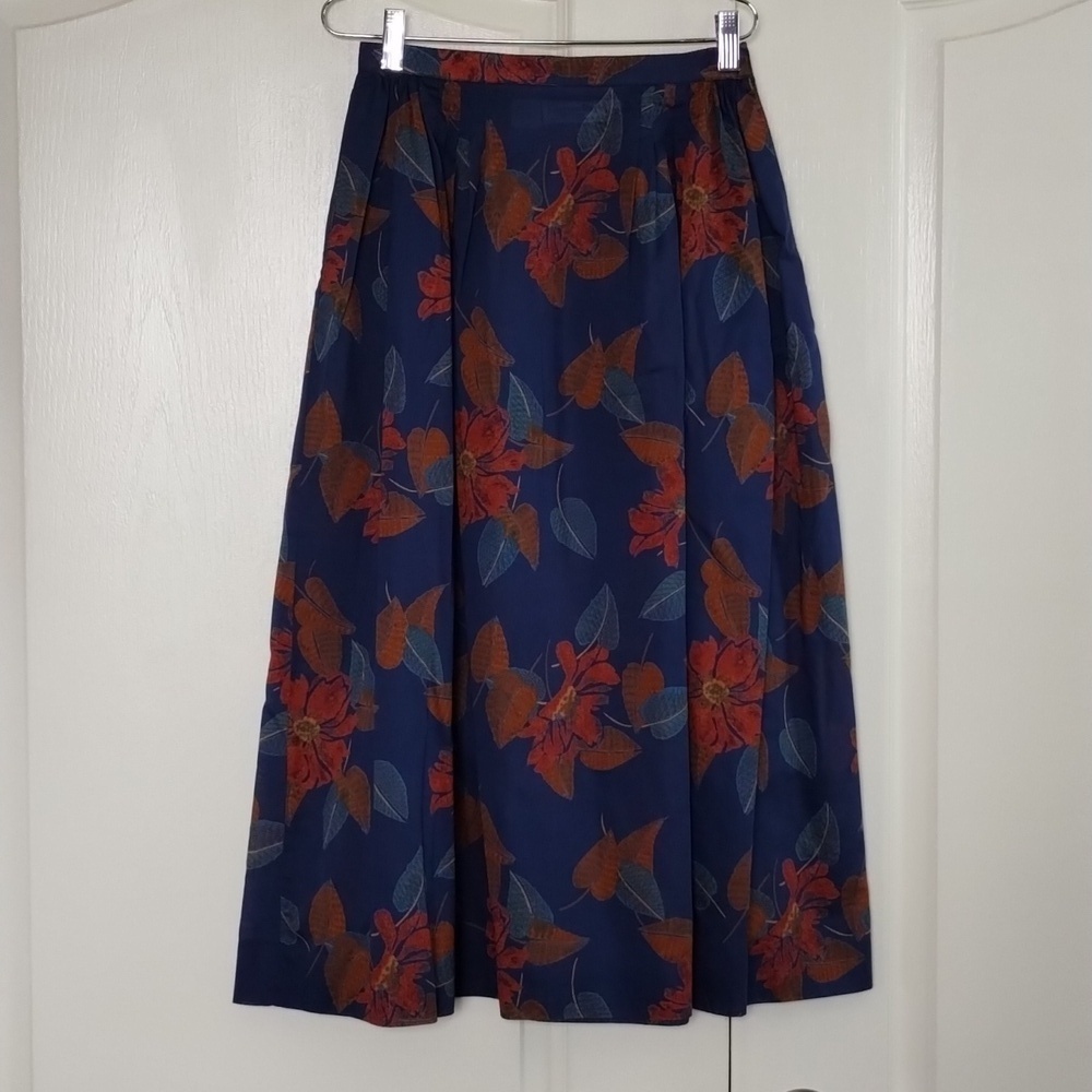 Christian Dior Separates pleated midi skirt size 6 blue floral semi sheer vtg